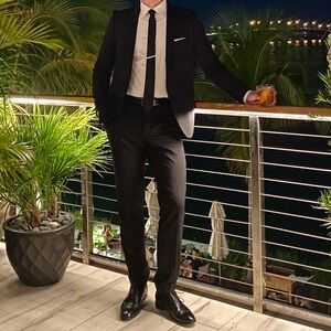 Men's Classic Black Premium Slim-Fit Suit Jacket & Trousers